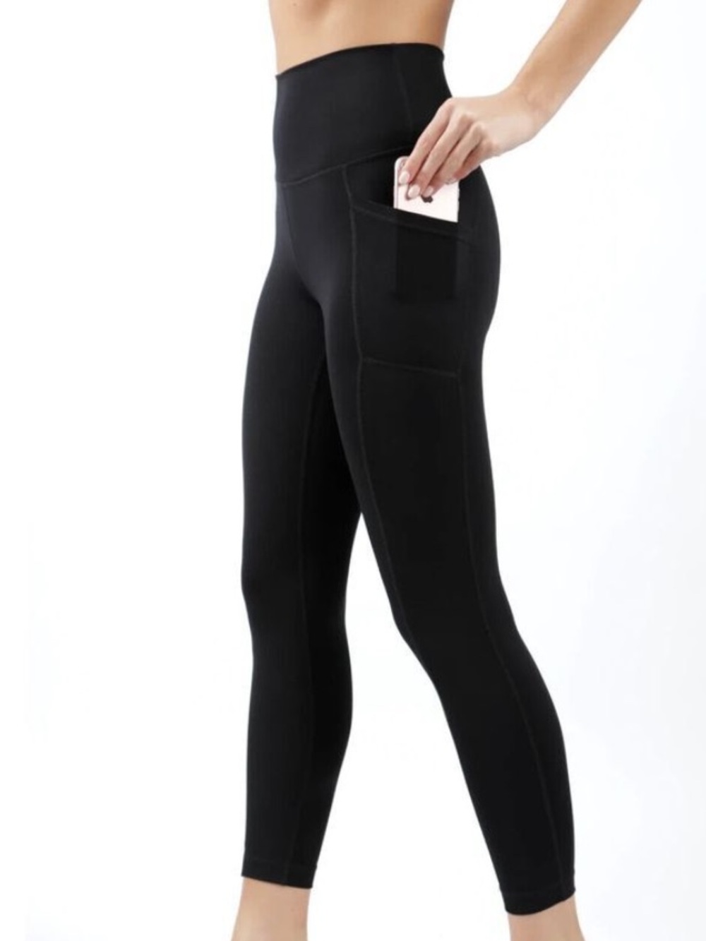 Yogalicious Women XS Black Stretch Pockets High Rise Lux Lenox Ankle Tight NWT